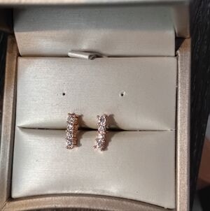 Rose Gold Toned Faux Crystal Hoop Earrings - Women Jewelry